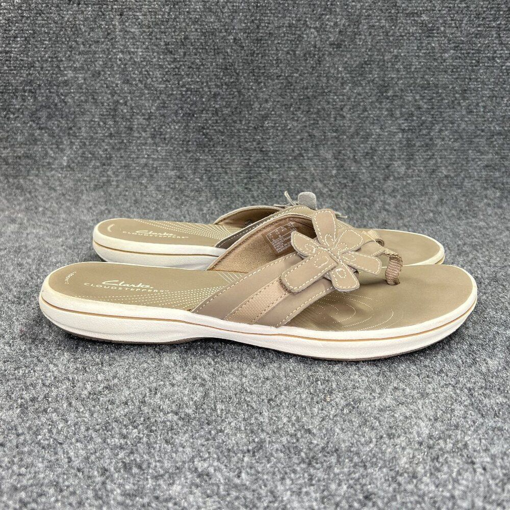 Clarks Cloudsteppers‎ Sandals Women's 10 Tan Comfort Casual Toe Post Flip Flops